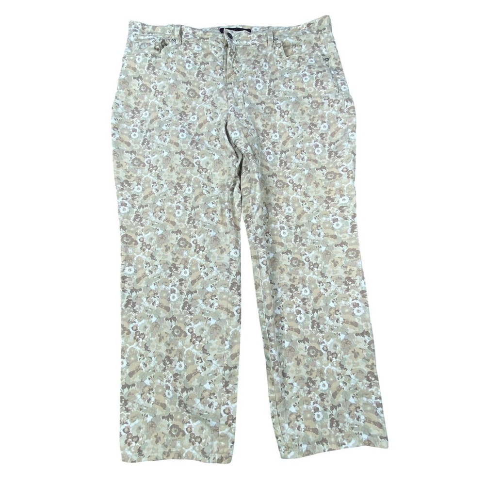 Gloria Vanderbilt Amanda Floral Crop Jeans Womens 18W Beige Daisies Capri Pants‎